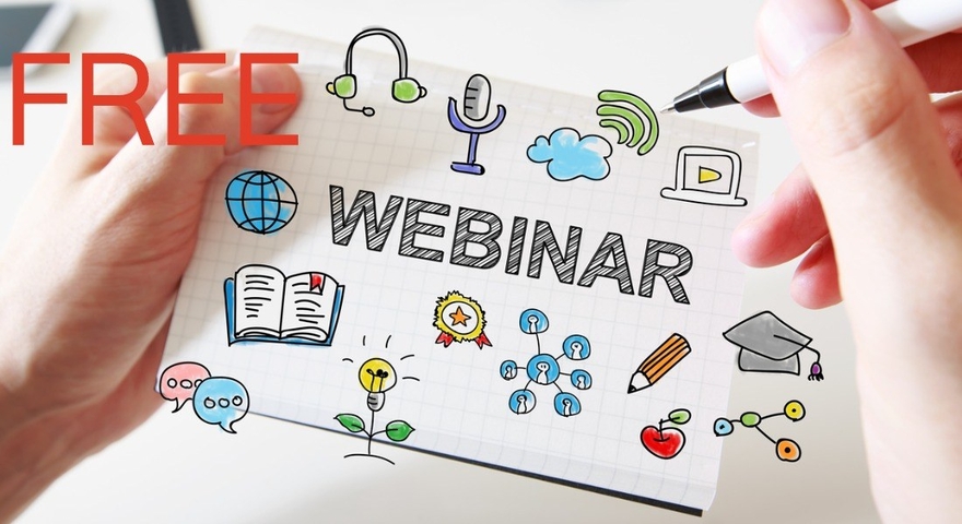 Mans hand drawing webinar concept on notebook picture id494446618